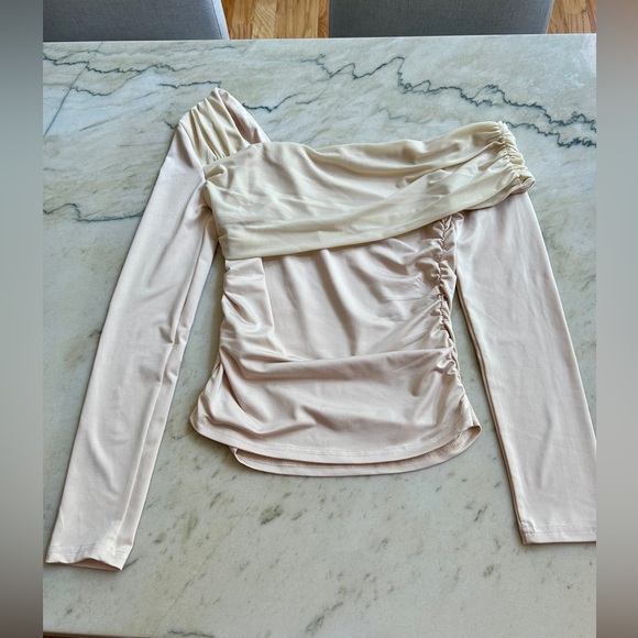 SHEIN Cream Off-Shoulder Ruched Blouse AND Red Sheer Long Sleeve Blouse- XS - Picture 1 of 7